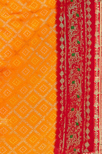 Women's Georgette Bandhani Saree With Unstitched Blouse Piece