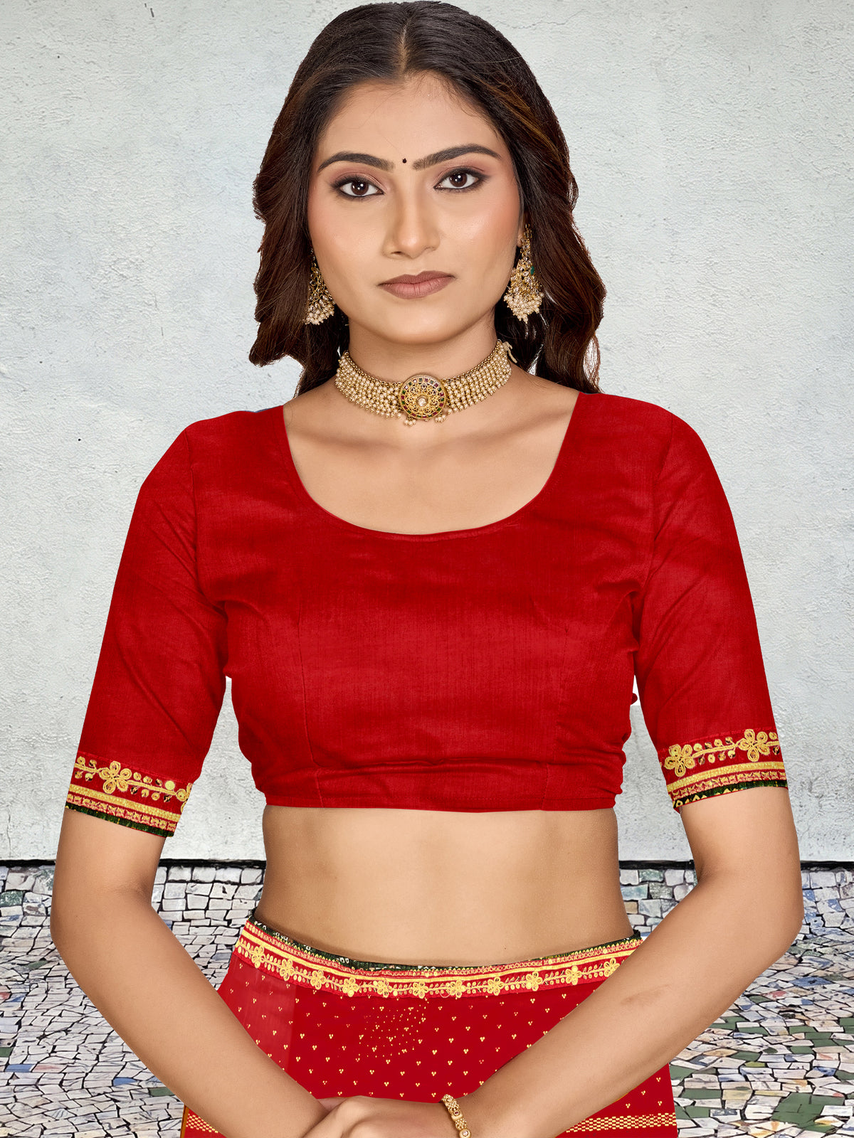 Women's Georgette Bandhani Saree With Unstitched Blouse Piece