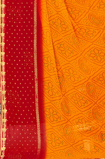 Women's Georgette Bandhani Saree With Unstitched Blouse Piece