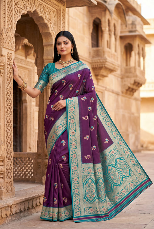 Women's Banarasi Silk Saree With Unstitched Blouse Piece