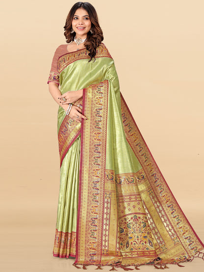 Women's Tissue Silk Saree With Unstitched Blouse Piece