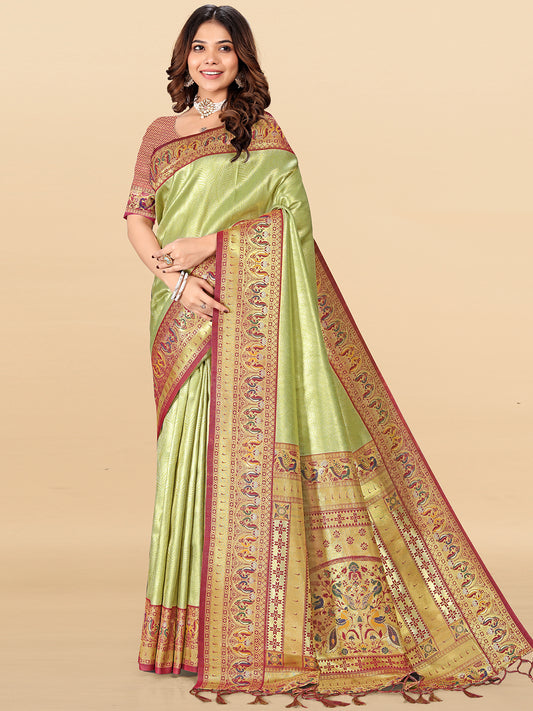 Women's Tissue Silk Saree With Unstitched Blouse Piece