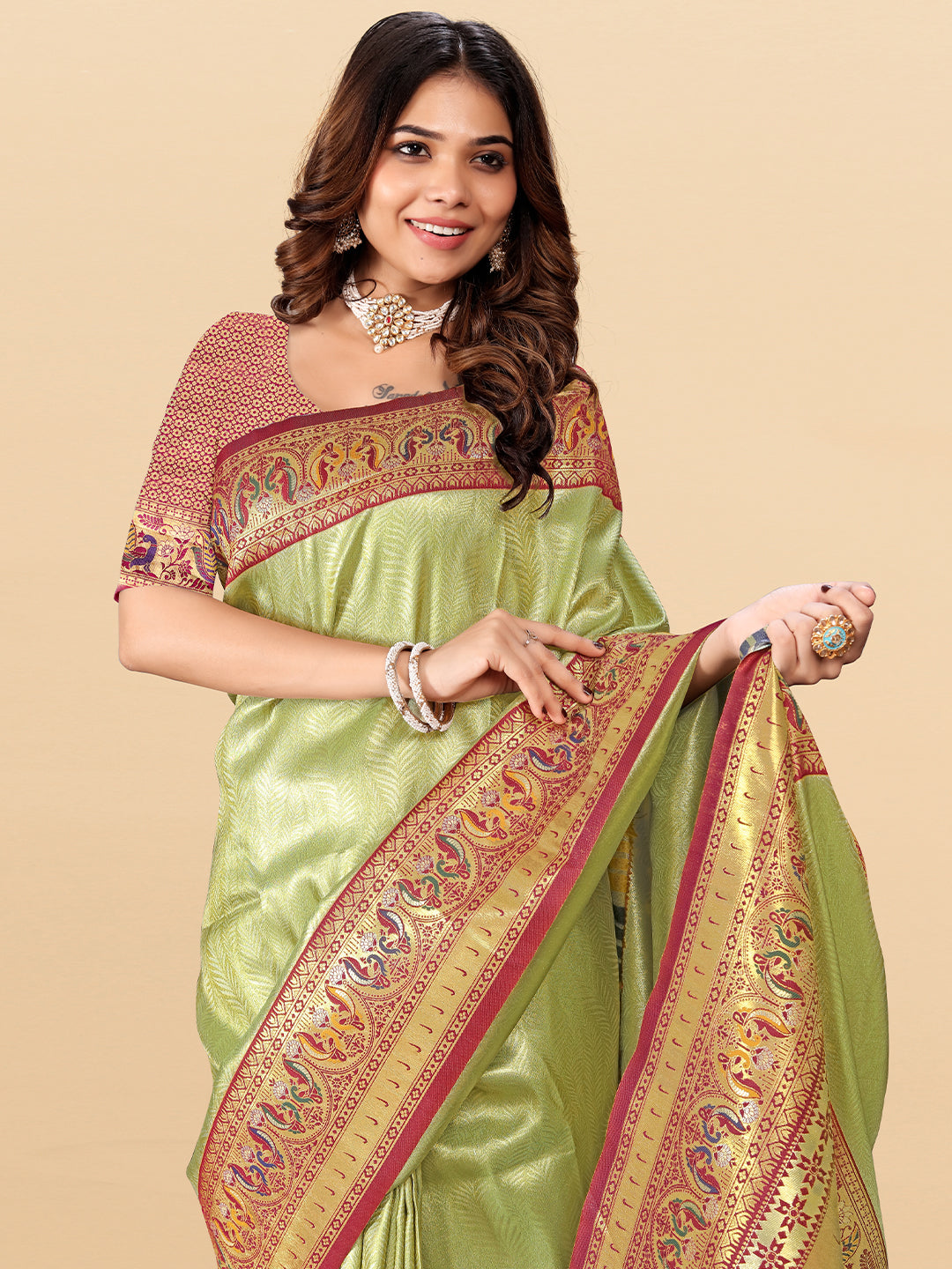 Women's Tissue Silk Saree With Unstitched Blouse Piece