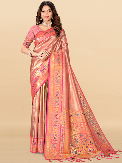 Women's Tissue Silk Saree With Unstitched Blouse Piece