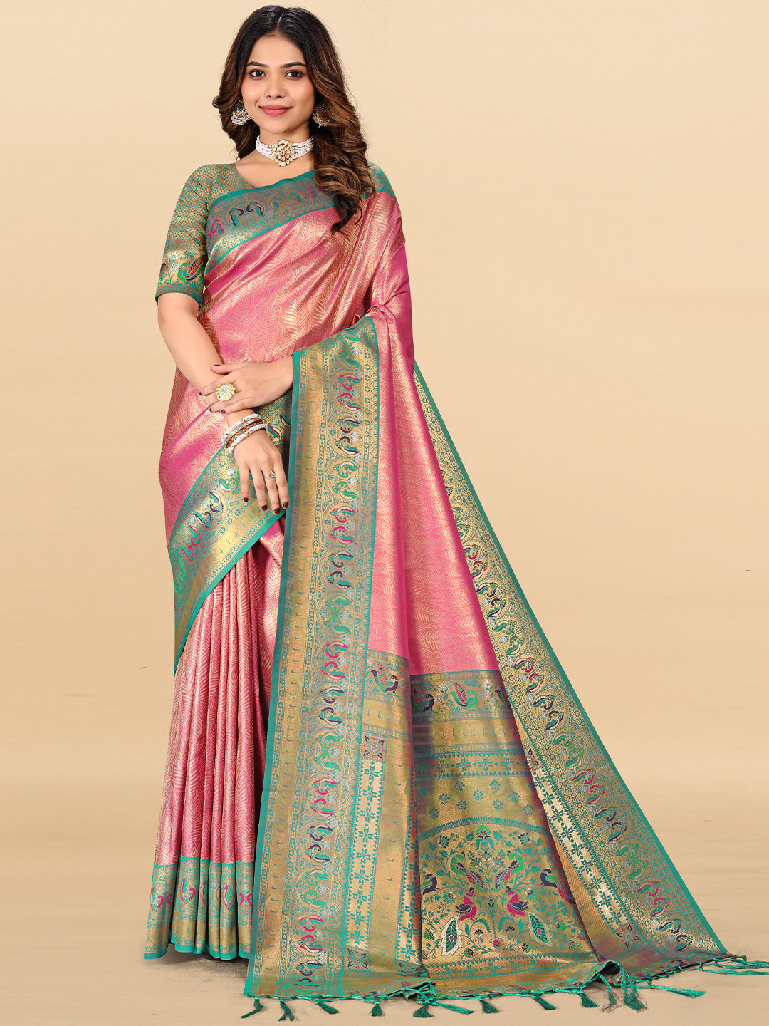 Women's Tissue Silk Saree With Unstitched Blouse Piece