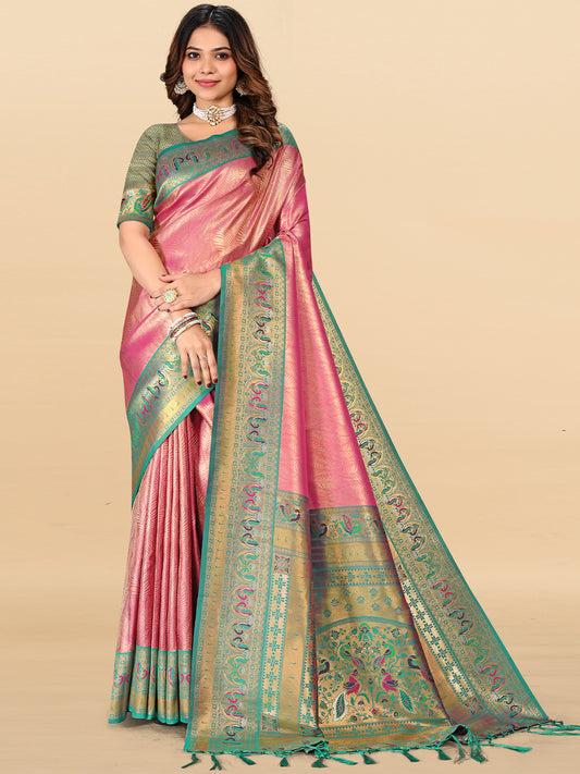 Women's Tissue Silk Saree With Unstitched Blouse Piece