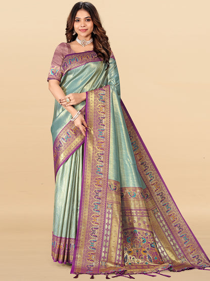 Women's Tissue Silk Saree With Unstitched Blouse Piece