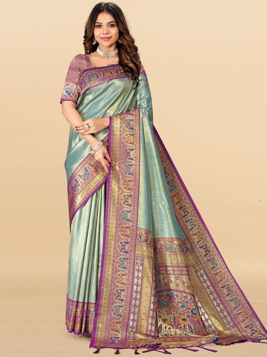 Women's Tissue Silk Saree With Unstitched Blouse Piece