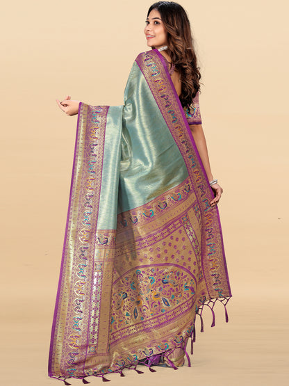 Women's Tissue Silk Saree With Unstitched Blouse Piece