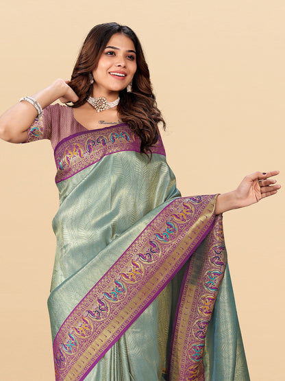 Women's Tissue Silk Saree With Unstitched Blouse Piece