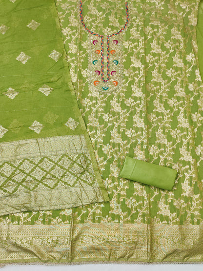 Women's Jacquard Unstitched Dress Material With Sequence Work