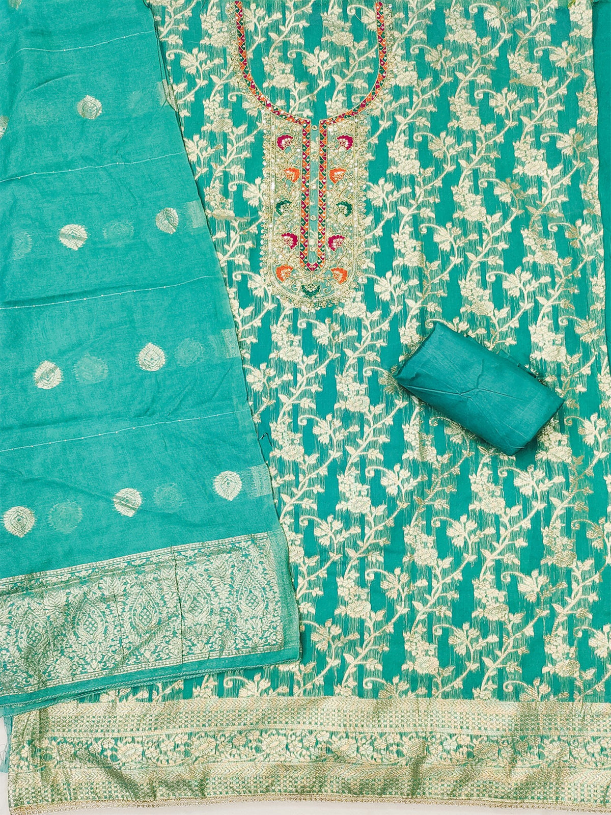 Women's Jacquard Unstitched Dress Material With Sequence Work