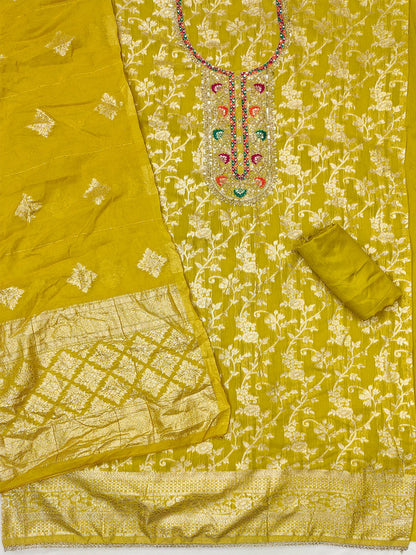 Women's Jacquard Unstitched Dress Material With Sequence Work
