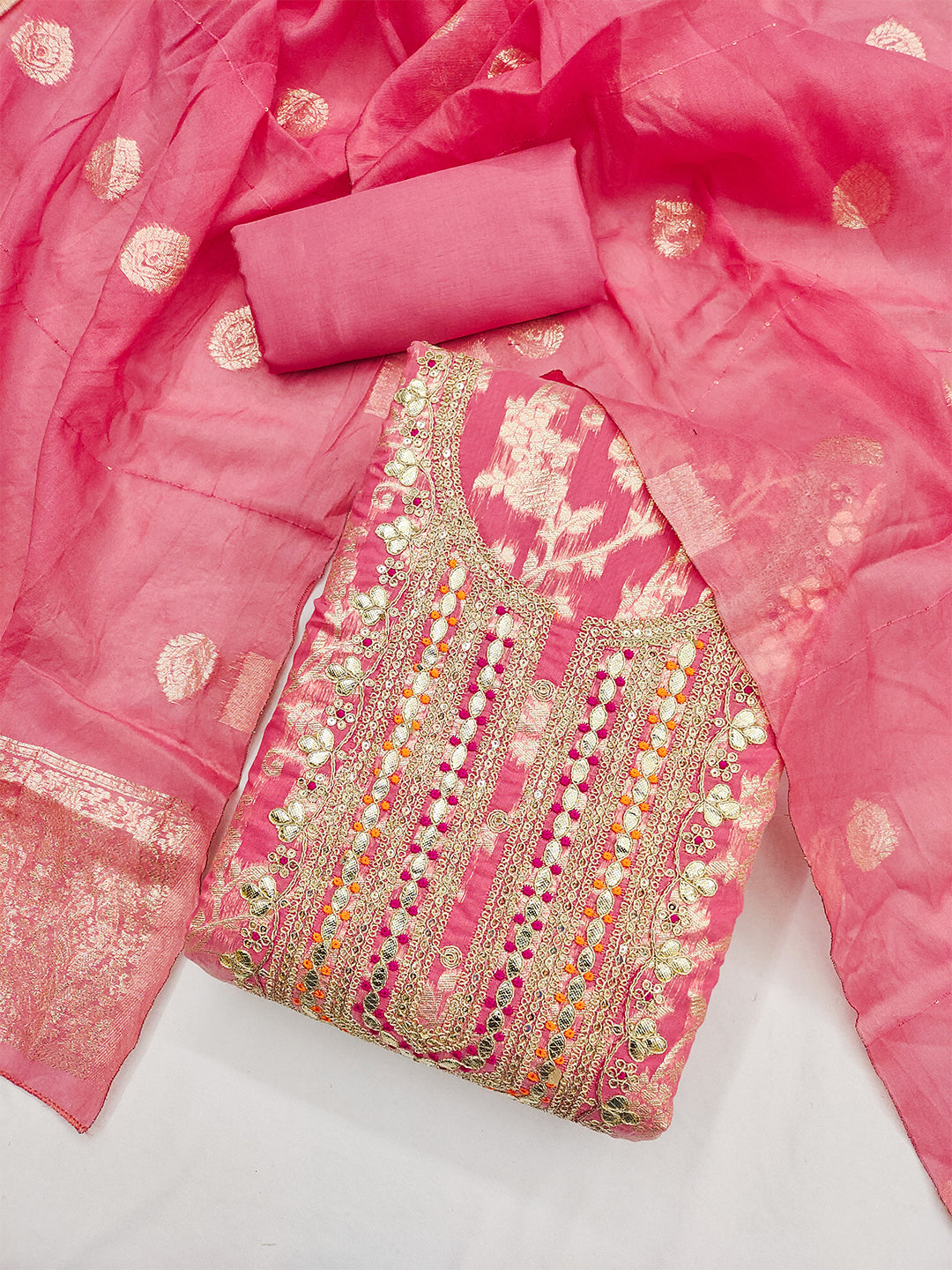 Women's Jacquard Unstitched Dress Material With Sequence Work