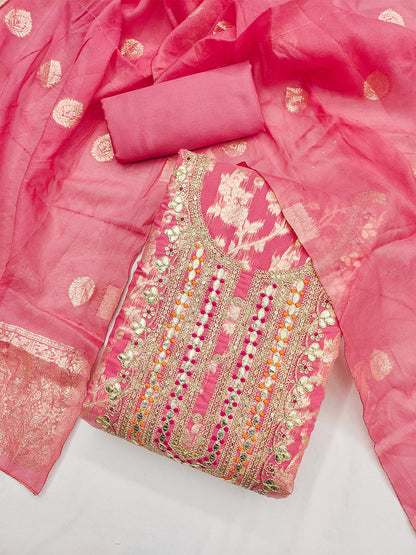 Women's Jacquard Unstitched Dress Material With Sequence Work