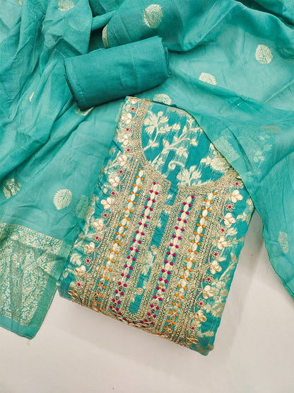 Women's Jacquard Unstitched Dress Material With Sequence Work