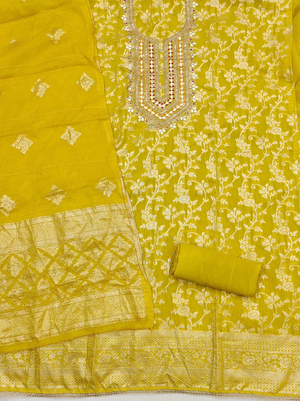 Women's Jacquard Unstitched Dress Material With Sequence Work