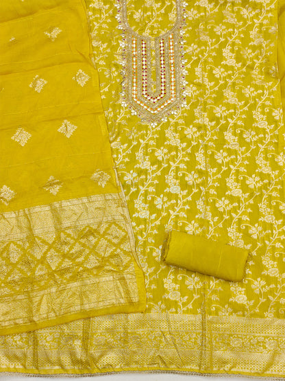 Women's Jacquard Unstitched Dress Material With Sequence Work