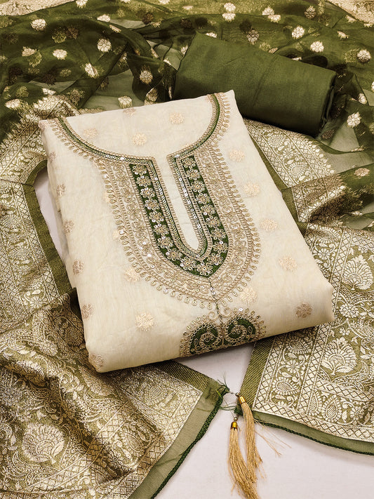 Women's Shimmer Jacquard Unstitched Dress Material With Sequence Work
