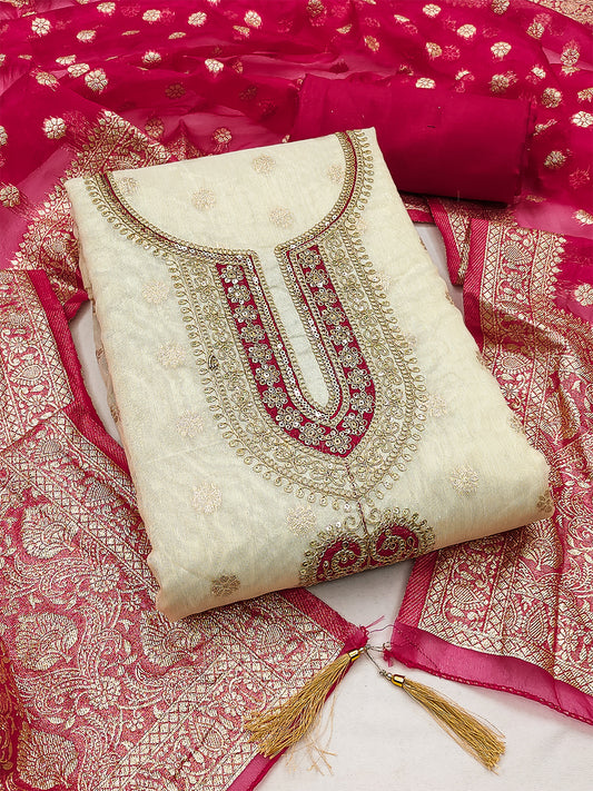 Women's Shimmer Jacquard Unstitched Dress Material With Sequence Work