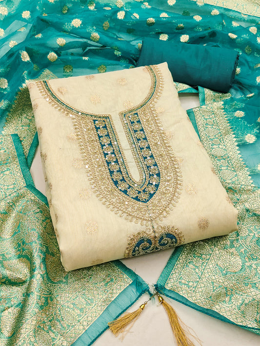 Women's Shimmer Jacquard Unstitched Dress Material With Sequence Work