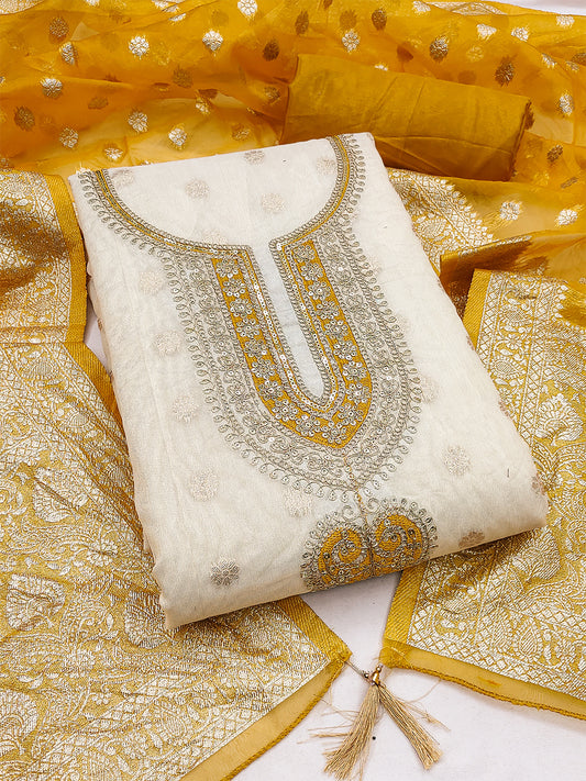Women's Shimmer Jacquard Unstitched Dress Material With Sequence Work