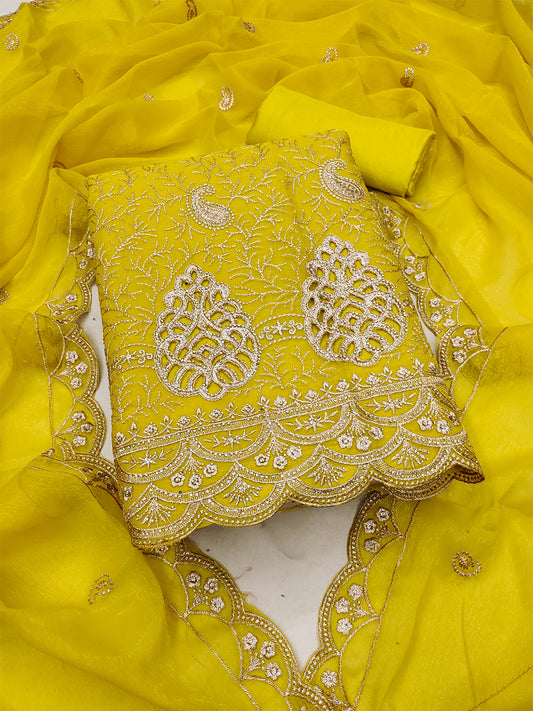 Women's Shimmer Silk Unstitched Dress Material With Embroidery Work