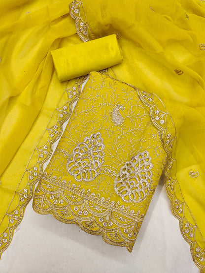 Women's Shimmer Silk Unstitched Dress Material With Embroidery Work