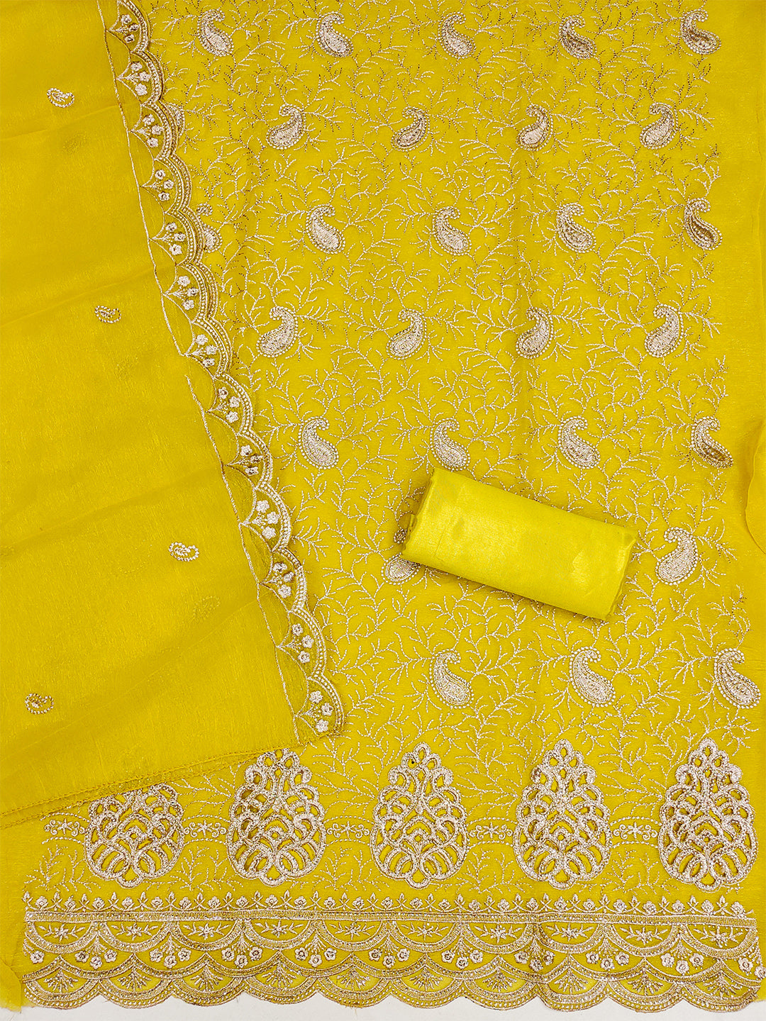 Women's Shimmer Silk Unstitched Dress Material With Embroidery Work