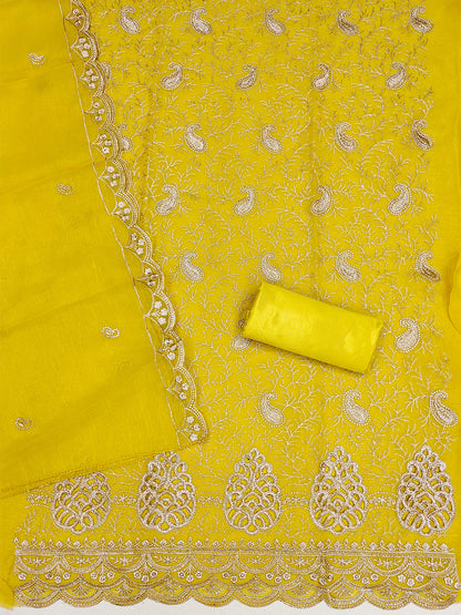 Women's Shimmer Silk Unstitched Dress Material With Embroidery Work
