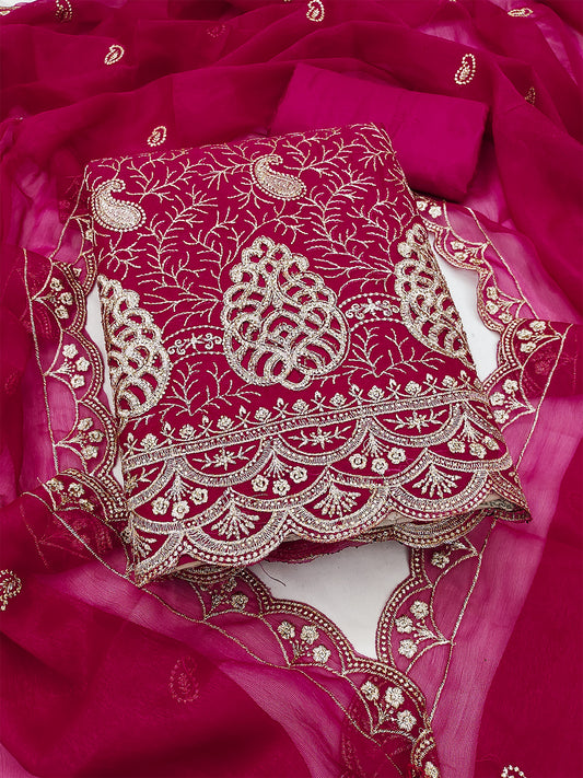 Women's Shimmer Silk Unstitched Dress Material With Embroidery Work