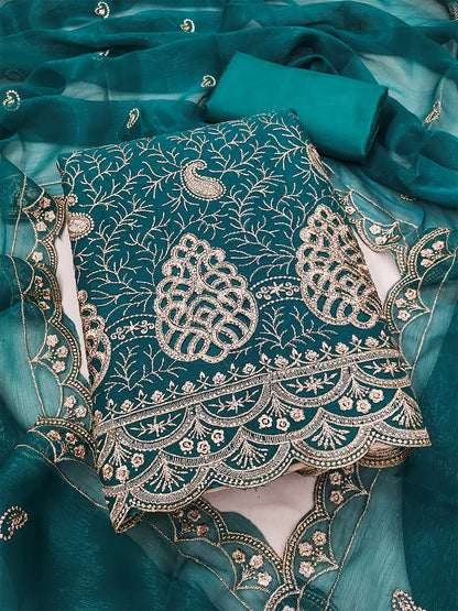 Women's Shimmer Silk Unstitched Dress Material With Embroidery Work