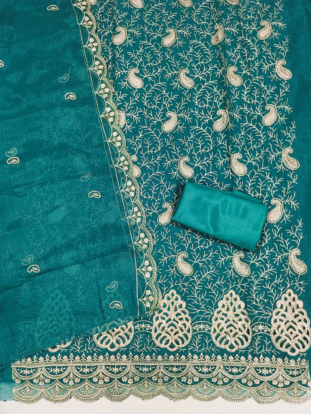 Women's Shimmer Silk Unstitched Dress Material With Embroidery Work