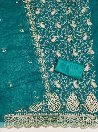 Women's Shimmer Silk Unstitched Dress Material With Embroidery Work
