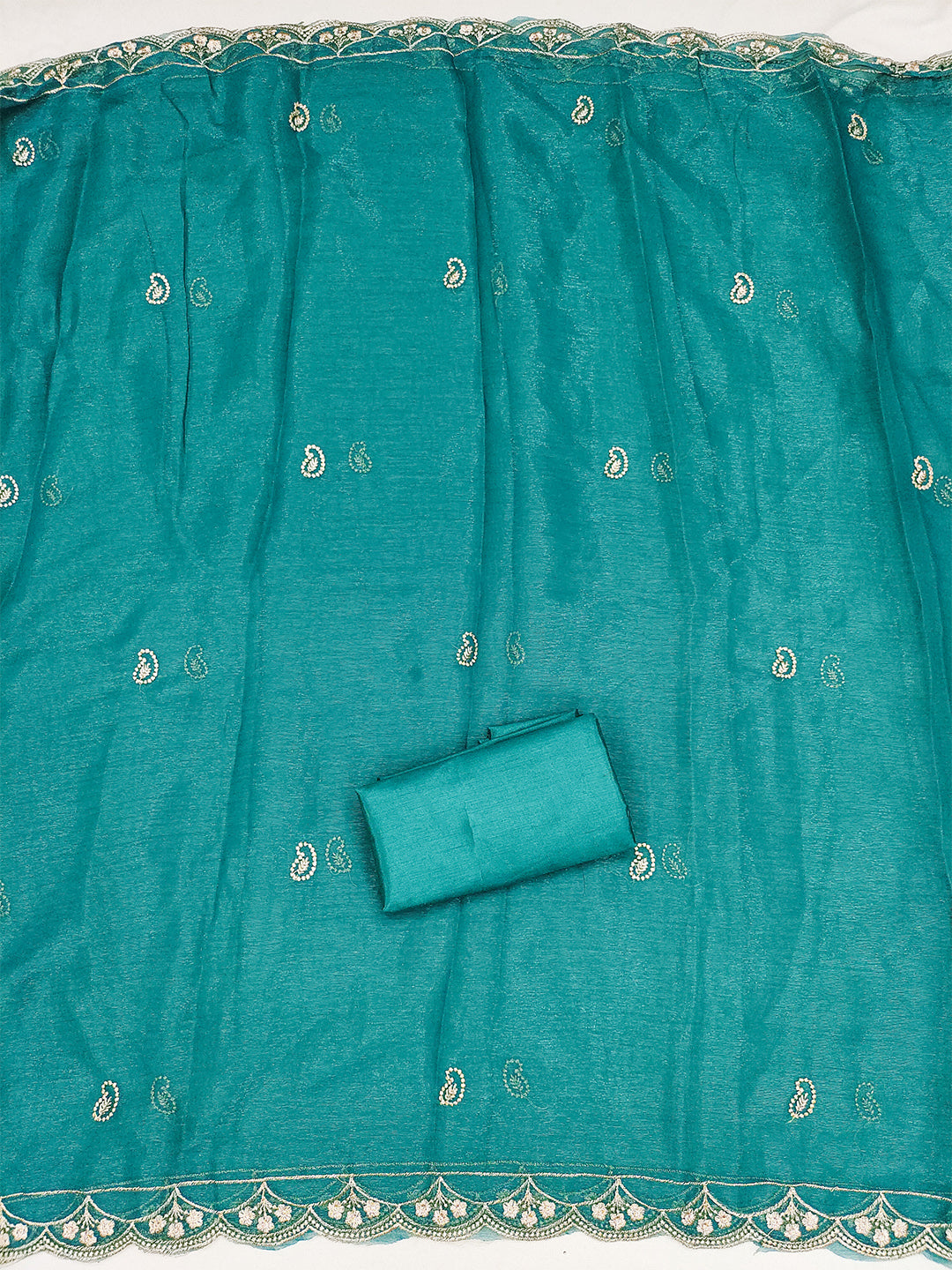 Women's Shimmer Silk Unstitched Dress Material With Embroidery Work