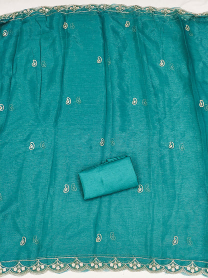 Women's Shimmer Silk Unstitched Dress Material With Embroidery Work