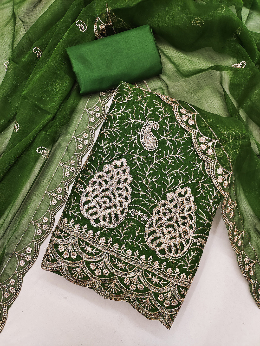 Women's Shimmer Silk Unstitched Dress Material With Embroidery Work