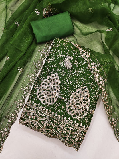 Women's Shimmer Silk Unstitched Dress Material With Embroidery Work