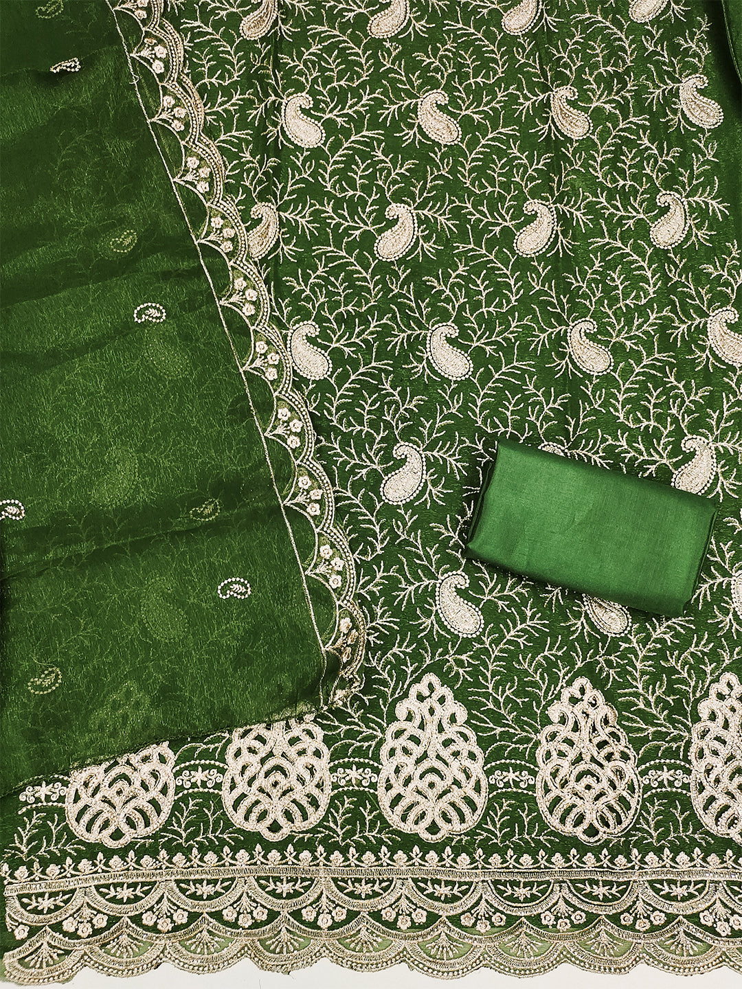 Women's Shimmer Silk Unstitched Dress Material With Embroidery Work