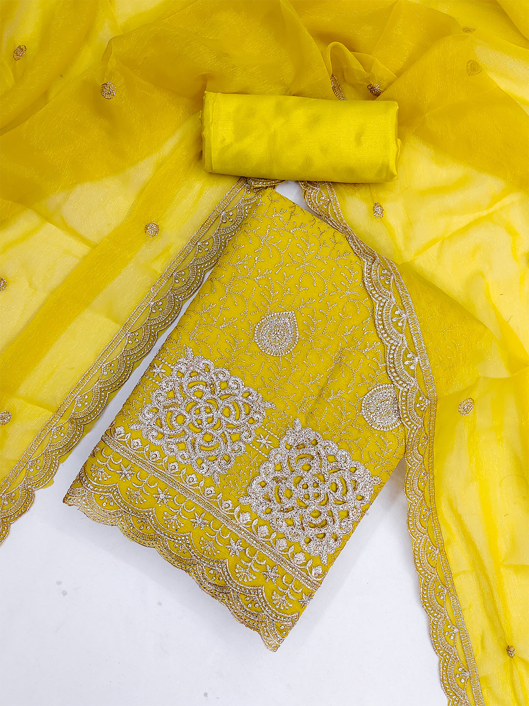 Women's Shimmer Silk Unstitched Dress Material With Embroidery Work