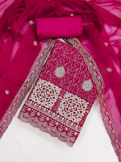 Women's Shimmer Silk Unstitched Dress Material With Embroidery Work