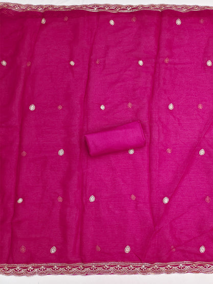 Women's Shimmer Silk Unstitched Dress Material With Embroidery Work