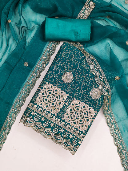 Women's Shimmer Silk Unstitched Dress Material With Embroidery Work