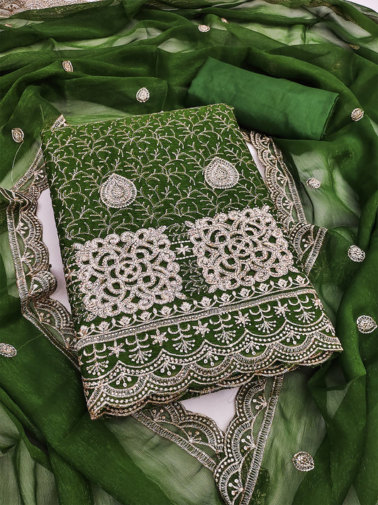 Women's Shimmer Silk Unstitched Dress Material With Embroidery Work