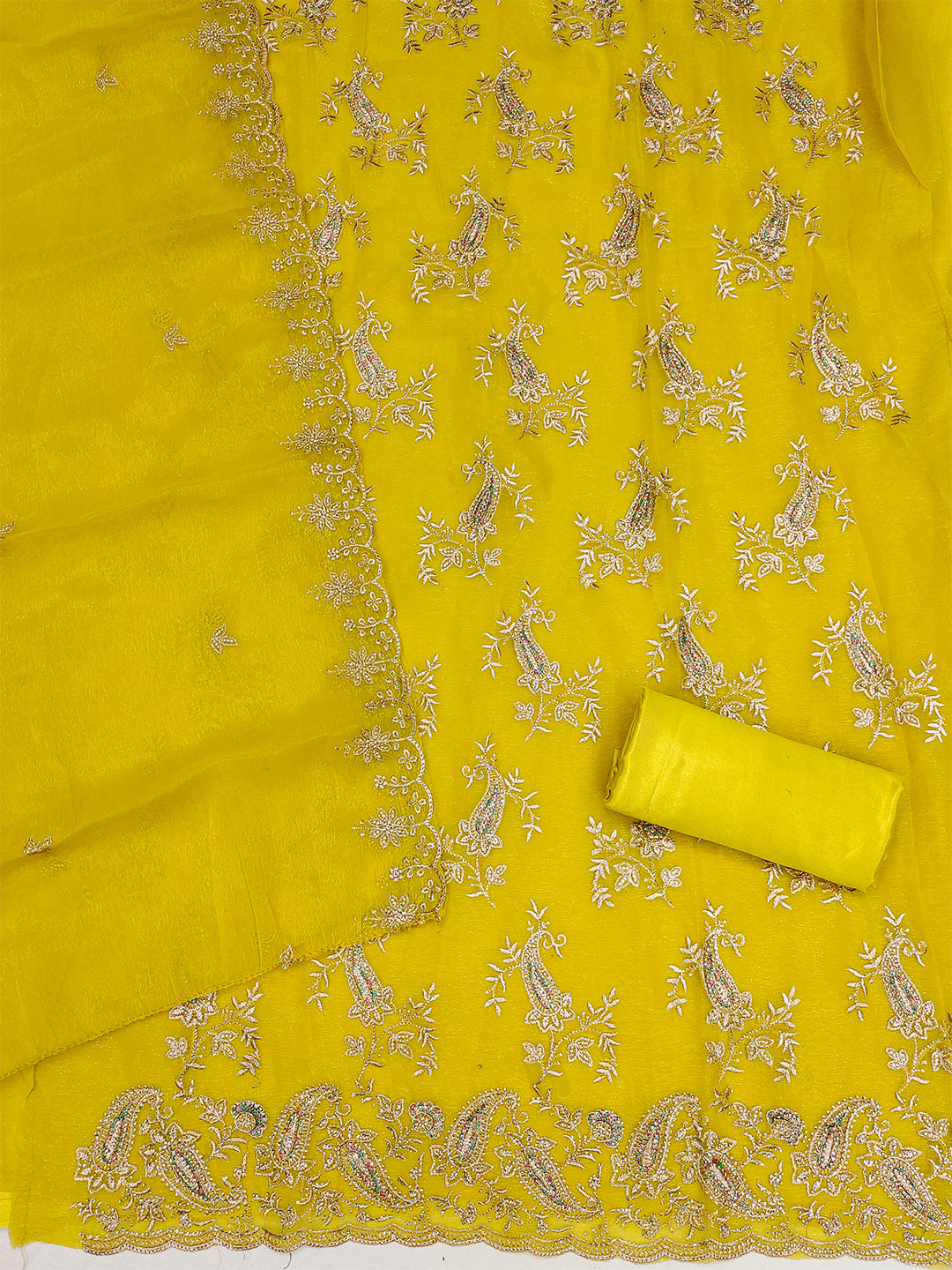 Women's Shimmer Silk Unstitched Dress Material With Embroidery Work