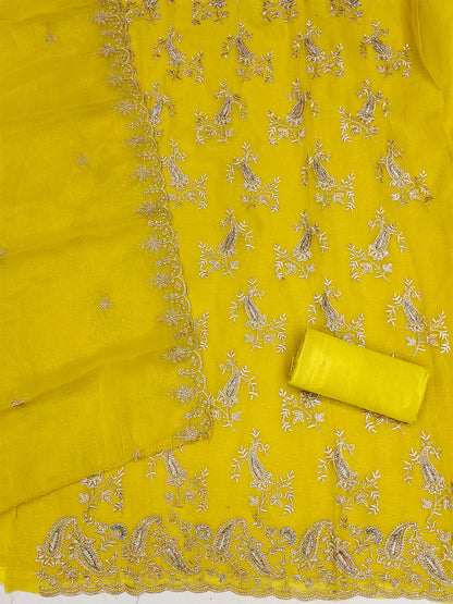Women's Shimmer Silk Unstitched Dress Material With Embroidery Work
