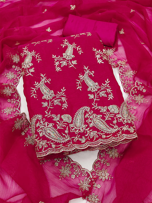 Women's Shimmer Silk Unstitched Dress Material With Embroidery Work