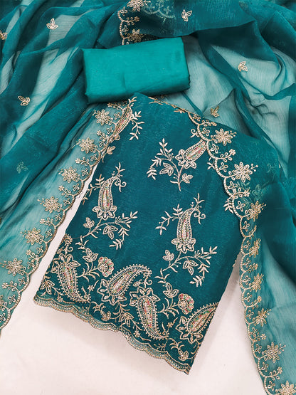 Women's Shimmer Silk Unstitched Dress Material With Embroidery Work