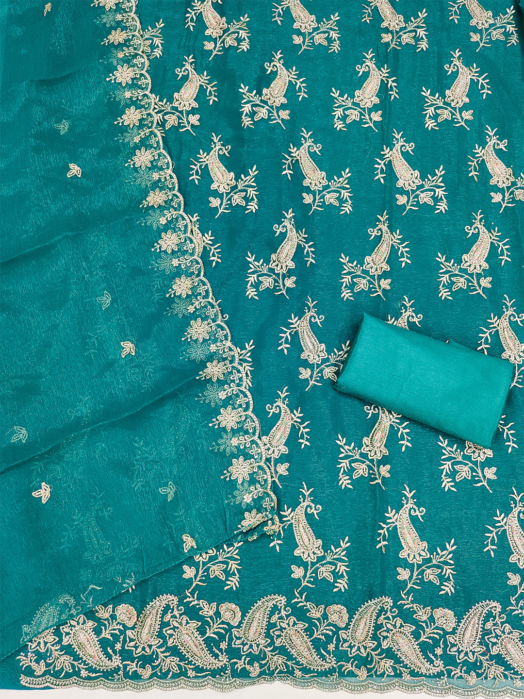 Women's Shimmer Silk Unstitched Dress Material With Embroidery Work