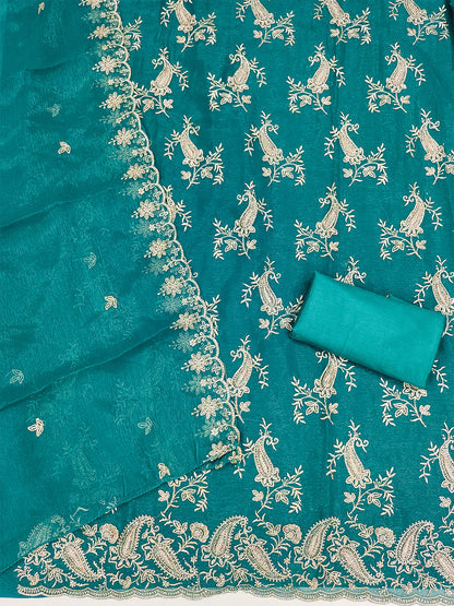 Women's Shimmer Silk Unstitched Dress Material With Embroidery Work